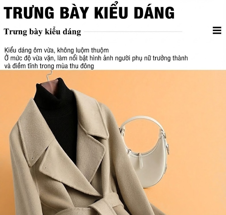 Áo Khoác Dạ Lông Cừu Hai Mặt Dáng Dài Vừa Vặn Màu Nâu, Đen, Xám, Kem... chi tiết 7