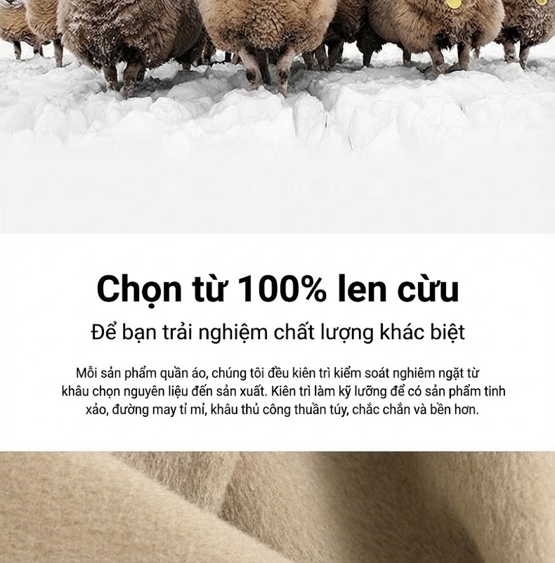 Áo Khoác Dạ Lông Cừu Hai Mặt Dáng Dài Vừa Vặn Màu Nâu, Đen, Xám, Kem... chi tiết 3