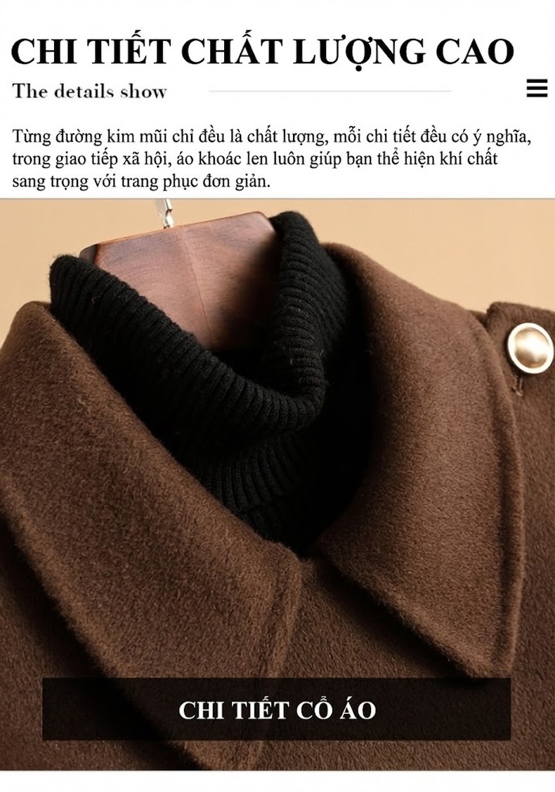 Áo Khoác Dạ Lông Cừu Hai Mặt Kiểu Ngắn Cao Cấp Cho Nữ Màu Đen, Nâu, Vàng Be, Xanh chi tiết 13