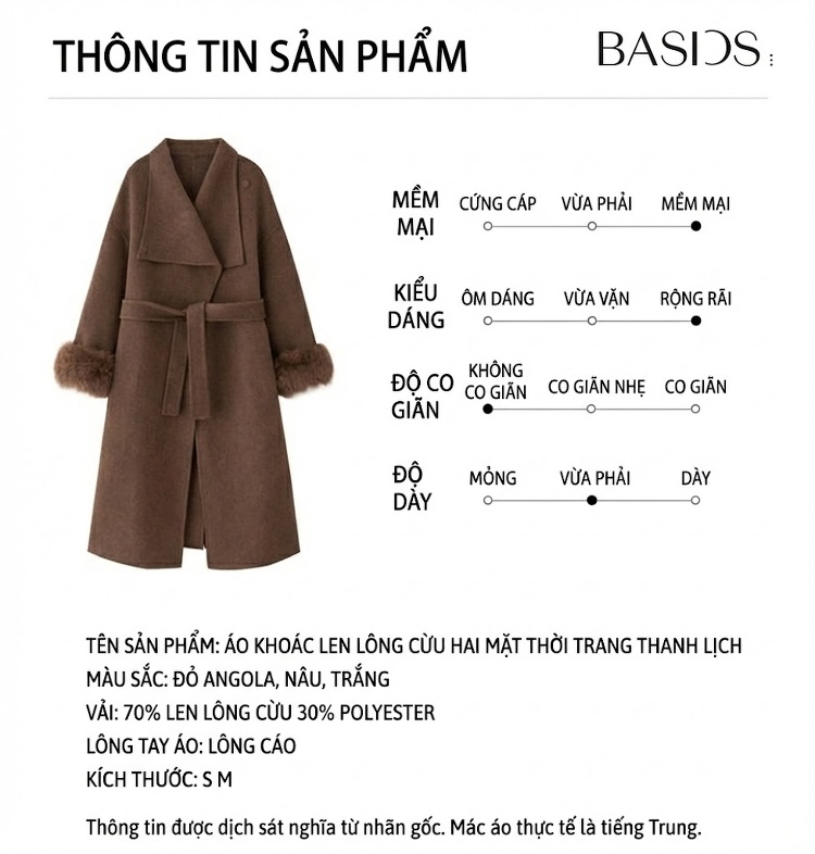 Áo Khoác Dạ Lông Cừu Hai Mặt Viền Lông Cáo Dáng Dài Cao Cấp Màu Trắng, Đỏ, Nâu chi tiết 20