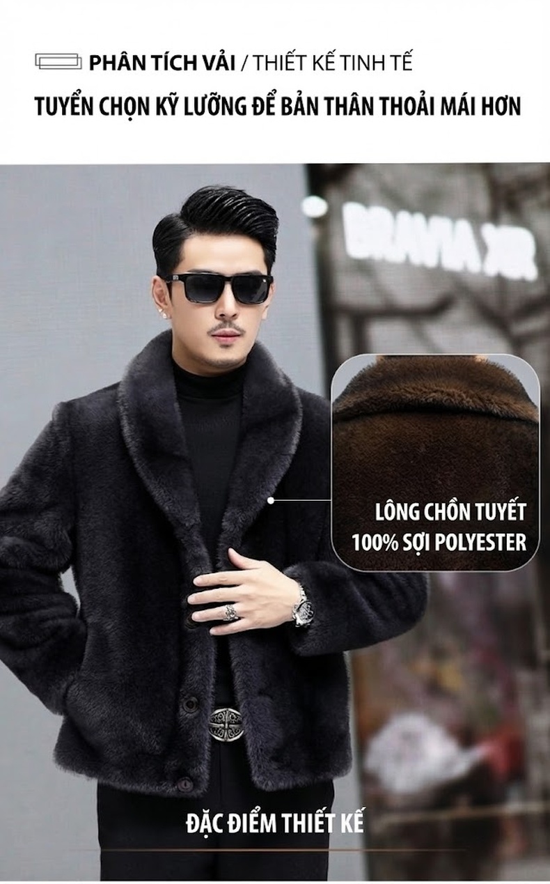 Áo Khoác Da Lông Kim Chồn Nam Dáng Ôm Phong Cách Hải Ninh Giữ Ấm Mùa Đông Màu Xám Đậm chi tiết 1
