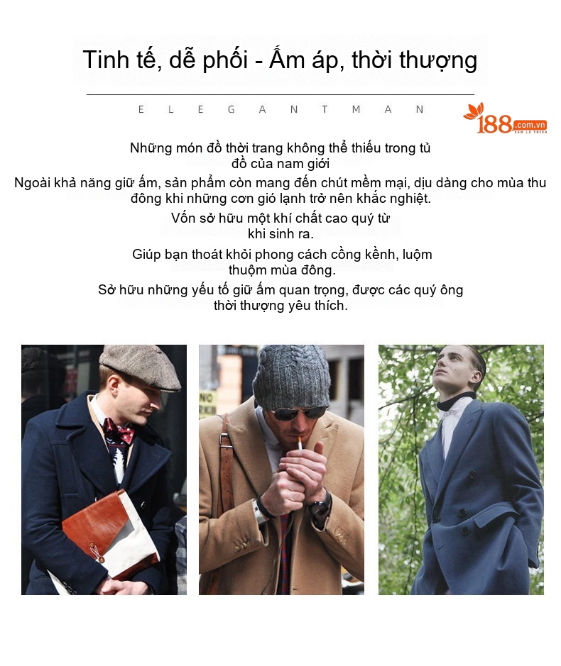 Áo Khoác Dạ Nam 100% Lông Cừu Cổ Bẻ Dáng Dài Vừa, Lót Lông Vũ Màu Đen chi tiết 5