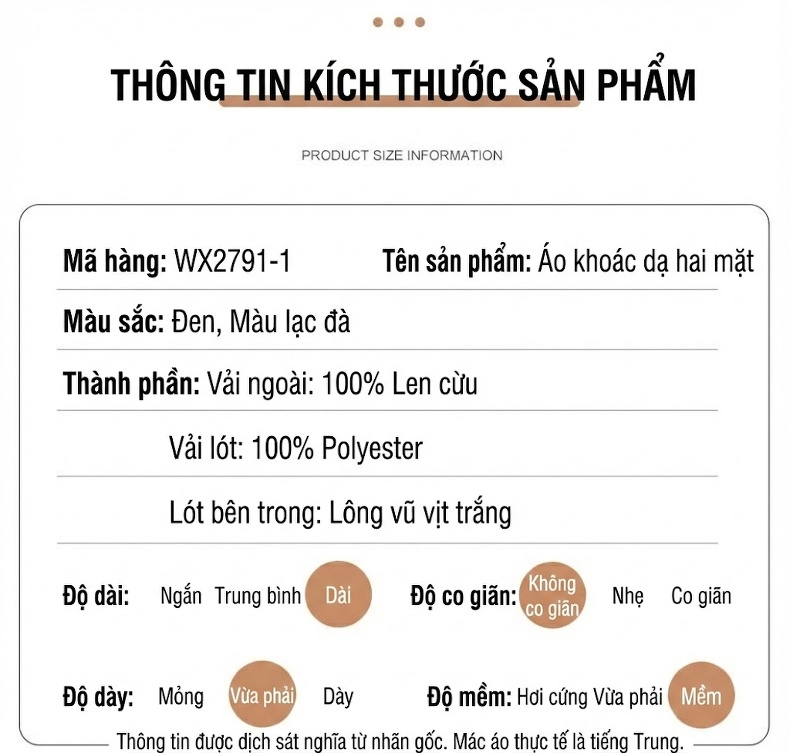 Áo Khoác Dạ Nam 100% Lông Cừu Có Mũ Dáng Dài Lót Lông Vũ Màu Be, Đen chi tiết 15