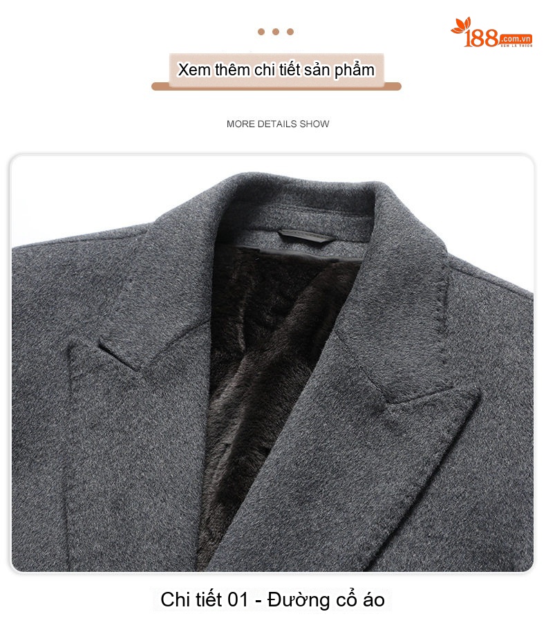 Áo Khoác Dạ Nam 100% Lông Cừu Dáng Dài Cổ chữ Vest Hai Hàng Khuy Màu Đen, Nâu, Xám chi tiết 21
