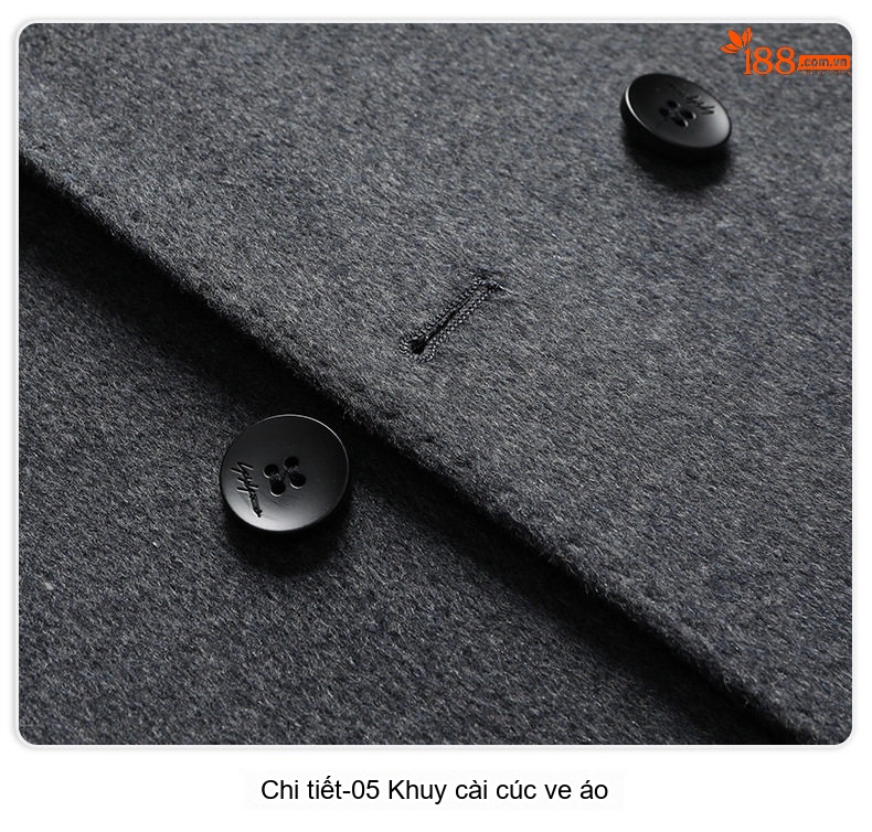 Áo Khoác Dạ Nam 100% Lông Cừu Dáng Dài Cổ chữ Vest Hai Hàng Khuy Màu Đen, Nâu, Xám chi tiết 25
