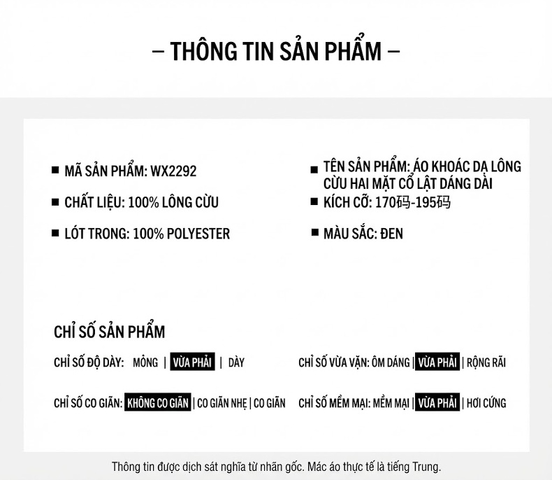 Áo Khoác Dạ Nam 100% Lông Cừu Dáng Dài Qua Gối Màu Đen chi tiết 9