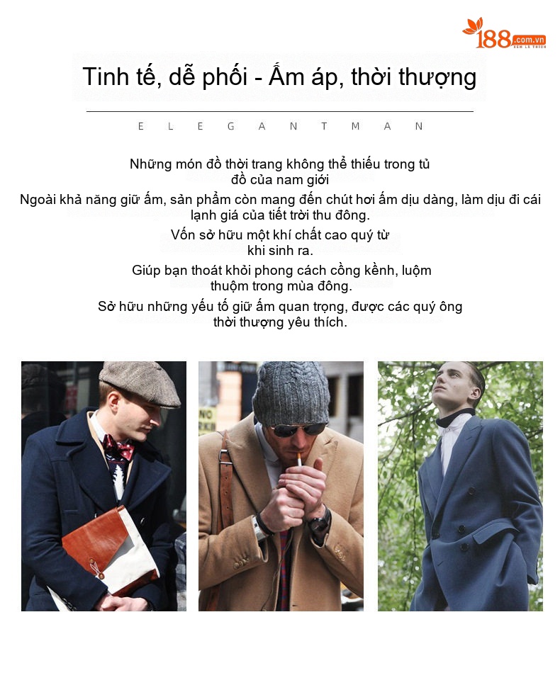 Áo Khoác Dạ Nam 100% Lông Cừu Dáng Dài Qua Gối Màu Đen chi tiết 6