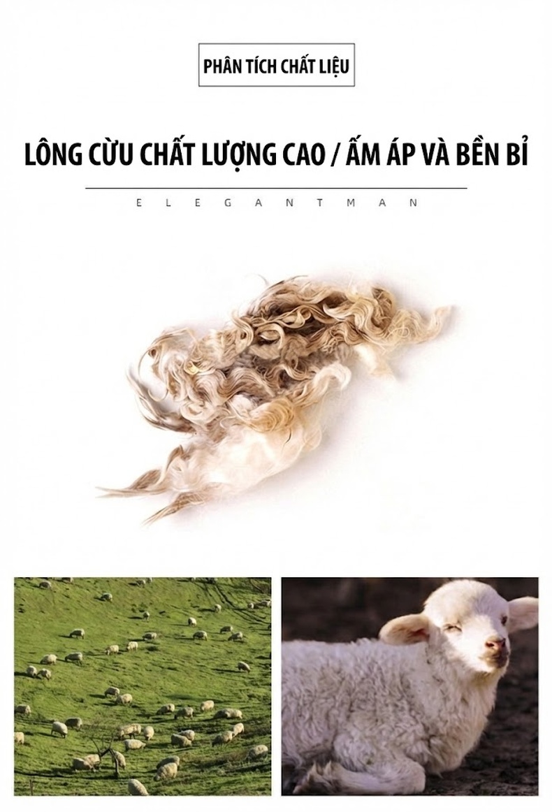 Áo Khoác Dạ Nam 100% Lông Cừu Dáng Dài Qua Gối Màu Đen chi tiết 7