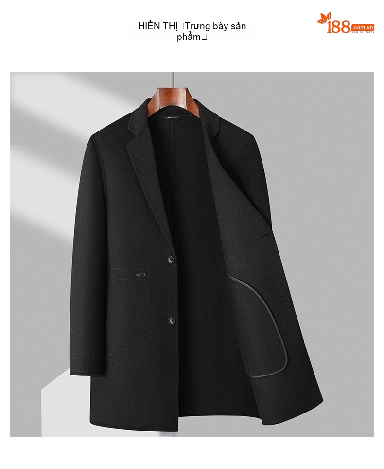 Áo Khoác Dạ Nam 100% Lông Cừu Dáng Dài Vừa Cổ chữ Vest Phong Cách Business Casual Màu Nâu chi tiết 12