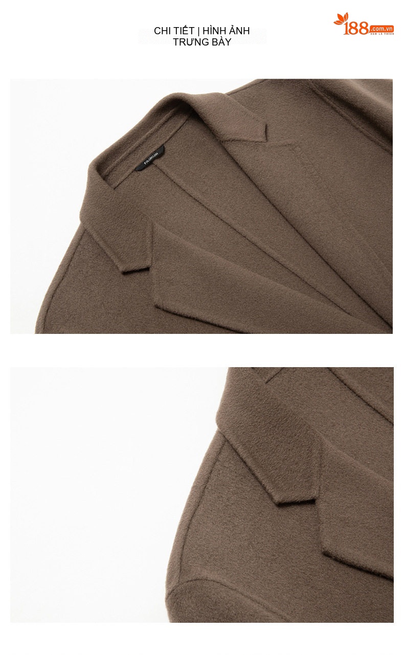 Áo Khoác Dạ Nam 100% Lông Cừu Dáng Dài Vừa Cổ chữ Vest Phong Cách Business Casual Màu Nâu chi tiết 17