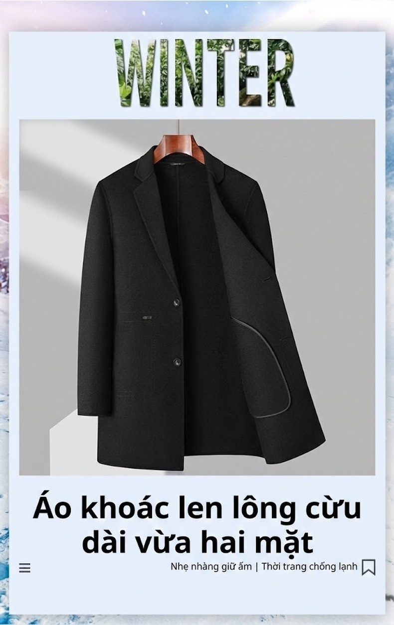 Áo Khoác Dạ Nam 100% Lông Cừu Dáng Dài Vừa Cổ chữ Vest Phong Cách Business Casual Màu Nâu chi tiết 2