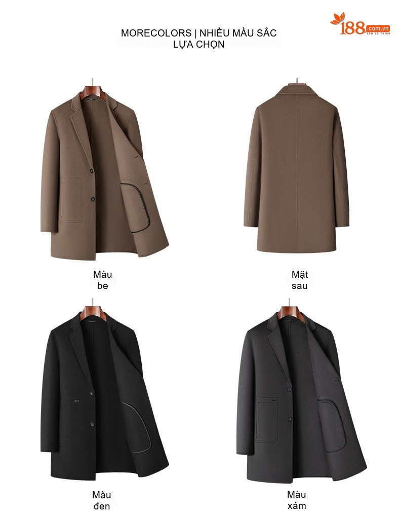 Áo Khoác Dạ Nam 100% Lông Cừu Dáng Dài Vừa Cổ chữ Vest Phong Cách Business Casual Màu Nâu chi tiết 9