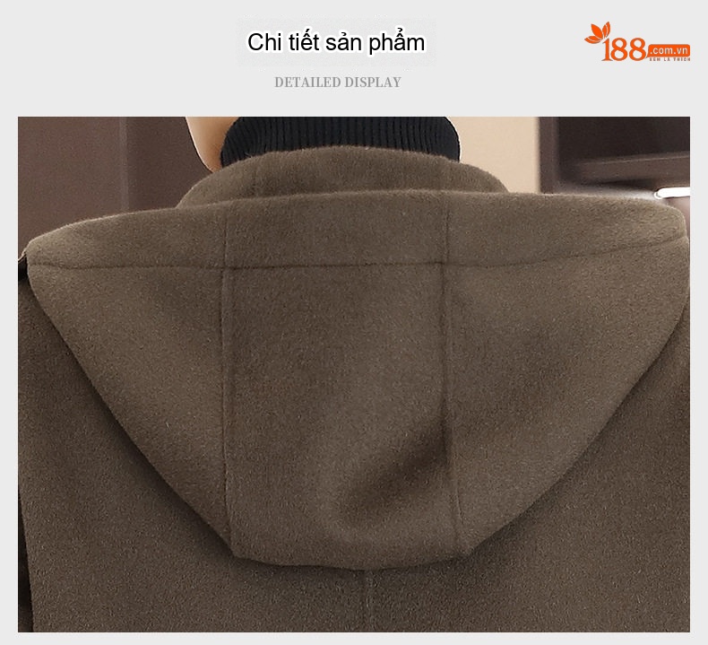 Áo Khoác Dạ Nam 100% Lông Cừu Dáng Dài Vừa Có Mũ Màu Đen, Nâu, Xám chi tiết 20