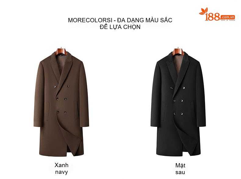 Áo Khoác Dạ Nam 100% Lông Cừu Hai Mặt Cúc Đôi Lót Lông Vũ Tháo Rời Màu Đen, Nâu chi tiết 11