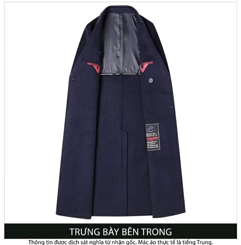 Áo Khoác Dạ Nam 100% Lông Cừu Hai Mặt Dáng Dài Qua Gối Cúc Đôi Phong Cách Lịch Lãm Màu Đen, Xanh Navy, Nâu chi tiết 16