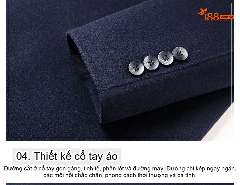 Áo Khoác Dạ Nam 100% Lông Cừu Hai Mặt Dáng Dài Qua Gối Cúc Đôi Phong Cách Lịch Lãm Màu Đen, Xanh Navy, Nâu chi tiết 20