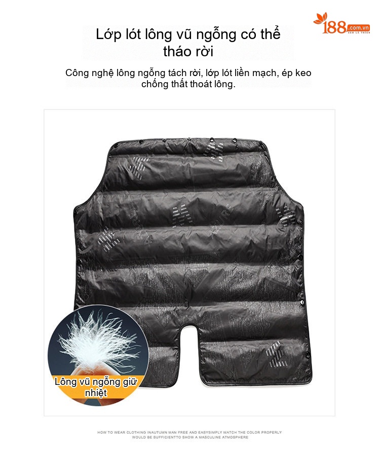 Áo Khoác Dạ Nam 100% Lông Cừu Lót Lông Vũ Tháo Rời Dáng Dài Màu Đen, Nâu chi tiết 6