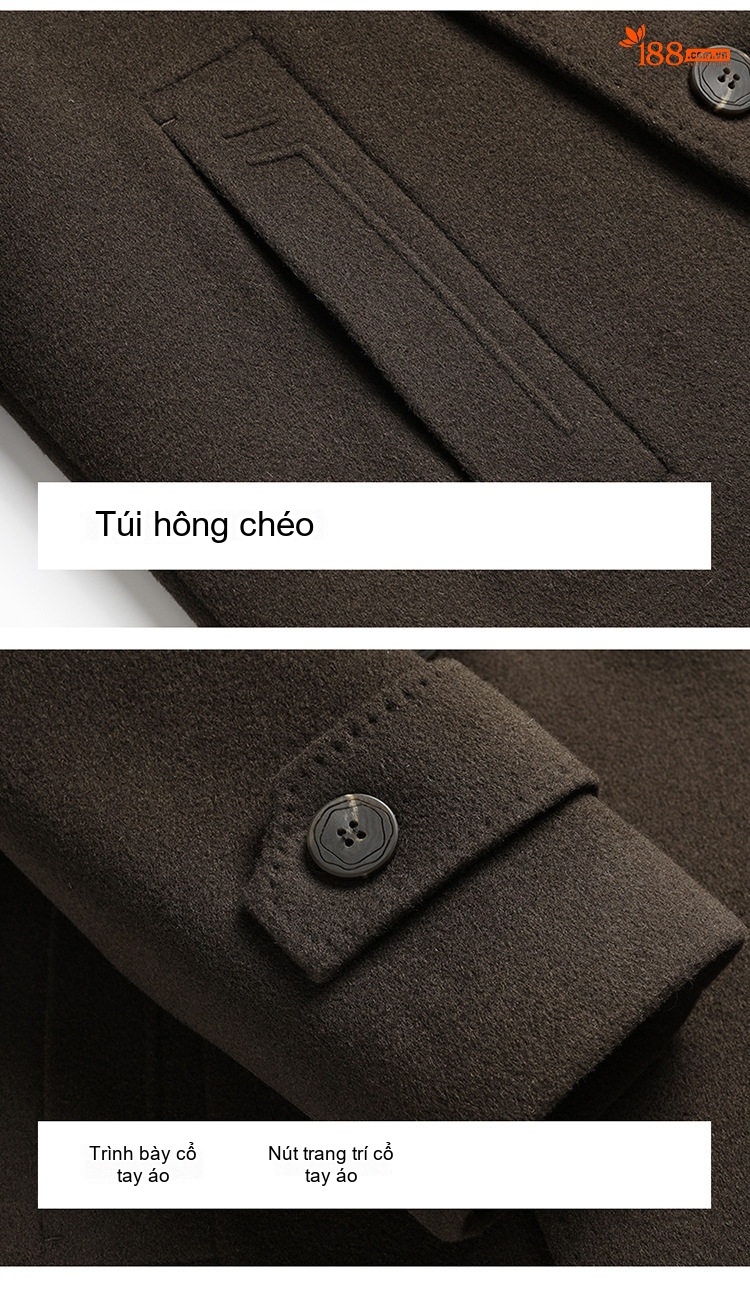 Áo Khoác Dạ Nam 100% Lông Cừu Lót Lông Vũ Tháo Rời Dáng Dài Màu Đen, Nâu chi tiết 20