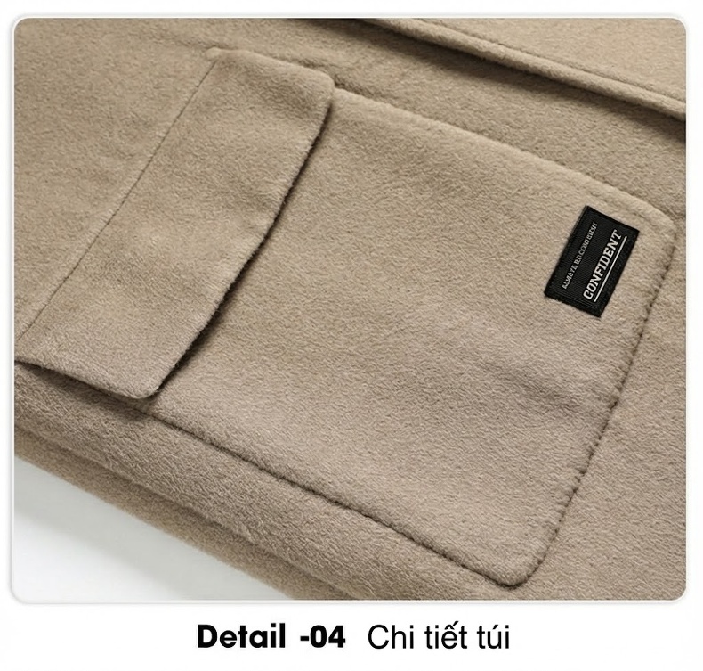 Áo Khoác Dạ Nam 100% Lông Cừu Mũ Trùm Đầu Dáng Dài Lót Nhung Màu Be, Đen chi tiết 22