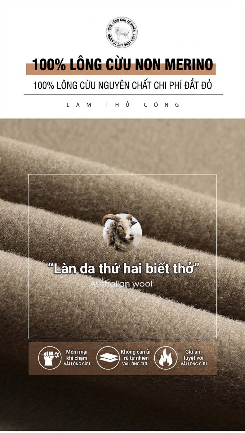 Áo Khoác Dạ Nam 100% Lông Cừu Mũ Trùm Đầu Dáng Dài Lót Nhung Màu Be, Đen chi tiết 2