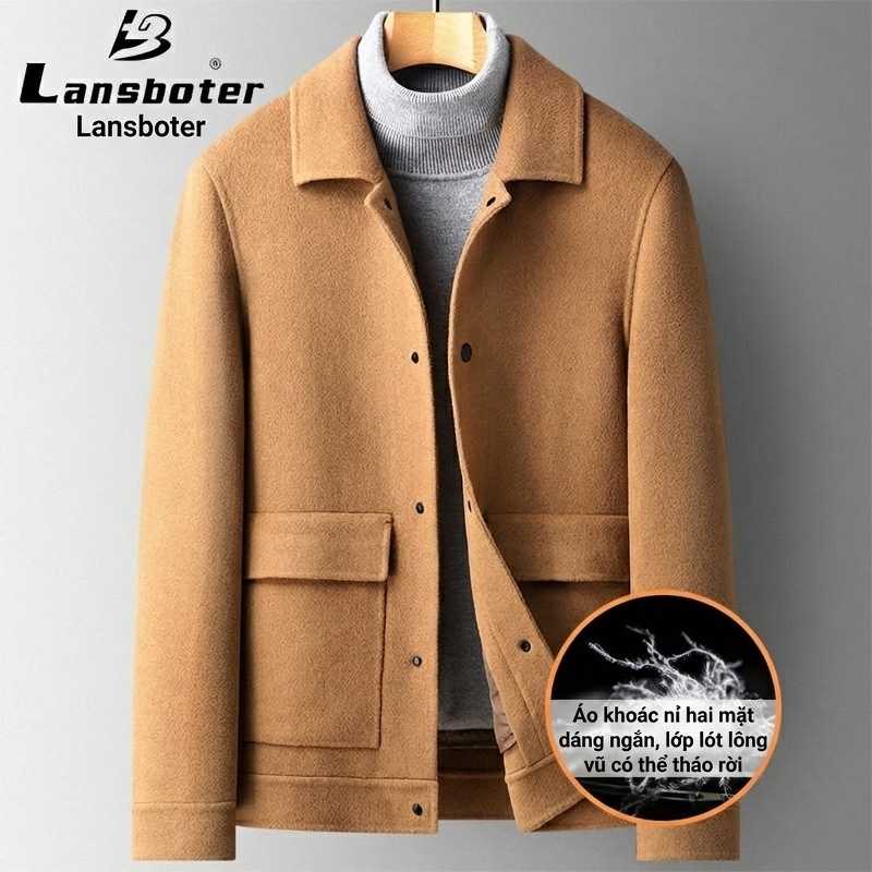 Áo Khoác Dạ Nam 100% Lông Cừu Ngắn Tay Dáng Vest Có Lớp Lót Lông Vũ Tháo Rời Màu Đen, Xám, Nâu