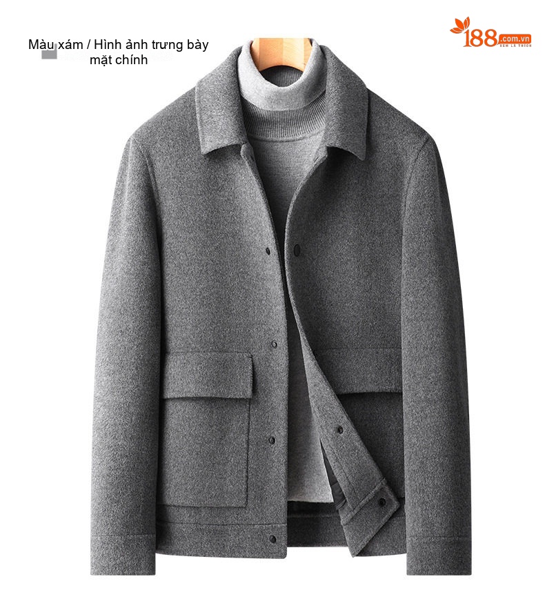 Áo Khoác Dạ Nam 100% Lông Cừu Ngắn Tay Dáng Vest Có Lớp Lót Lông Vũ Tháo Rời Màu Đen, Xám, Nâu chi tiết 15