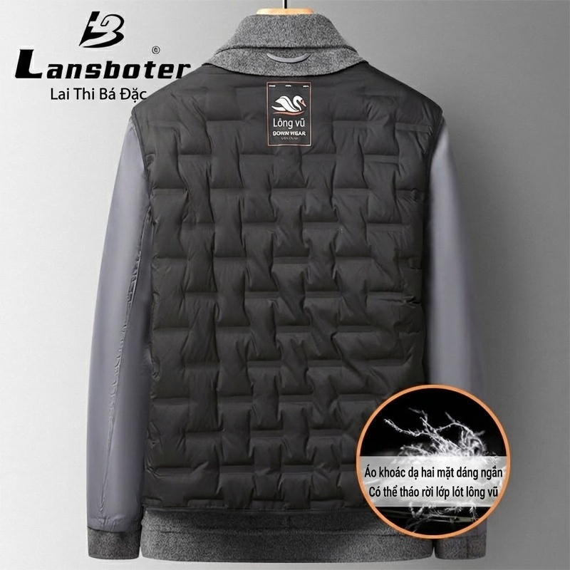 Áo Khoác Dạ Nam 100% Lông Cừu Ngắn Tay Dáng Vest Có Lớp Lót Lông Vũ Tháo Rời Màu Đen, Xám, Nâu