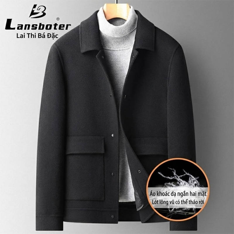 Áo Khoác Dạ Nam 100% Lông Cừu Ngắn Tay Dáng Vest Có Lớp Lót Lông Vũ Tháo Rời Màu Đen, Xám, Nâu