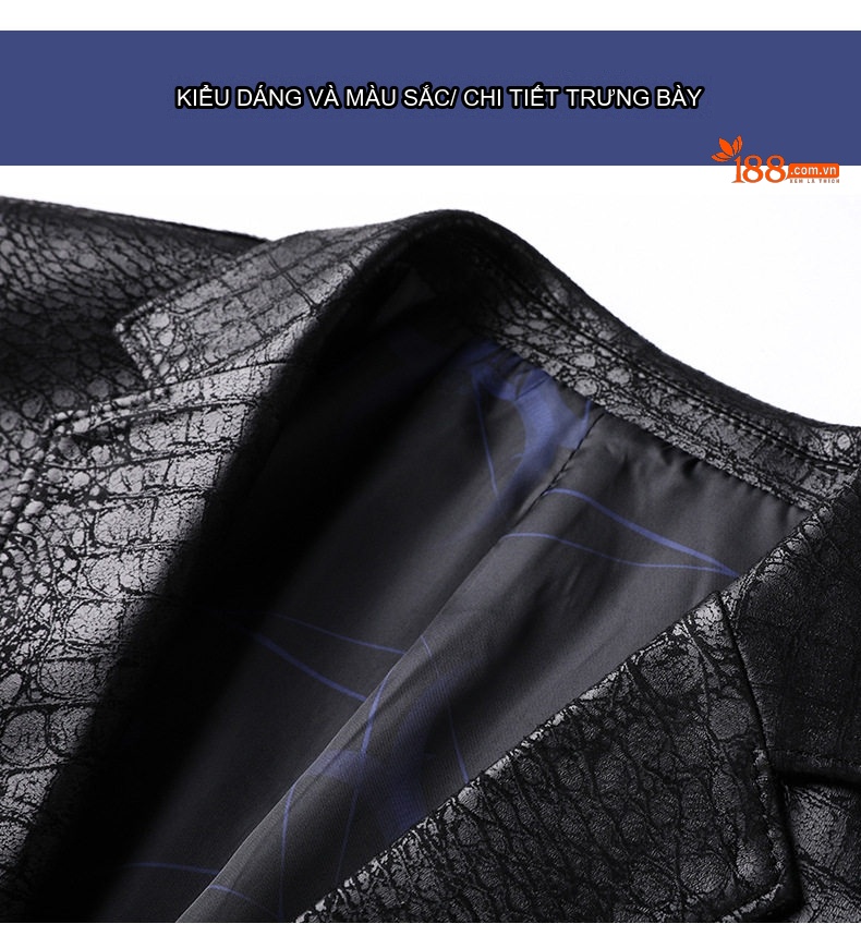 Áo Khoác Da Nam Bề Mặt Da Bóng Kiểu Vest Hai Nút Phong Cách Business Casual Màu Đen chi tiết 9