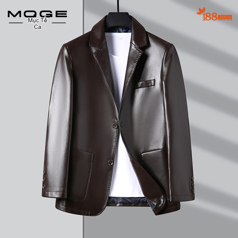 Áo Khoác Da Nam Bề Mặt Da Mềm Dáng Vest Hai Nút Phong Cách Casual Màu Nâu, Đen