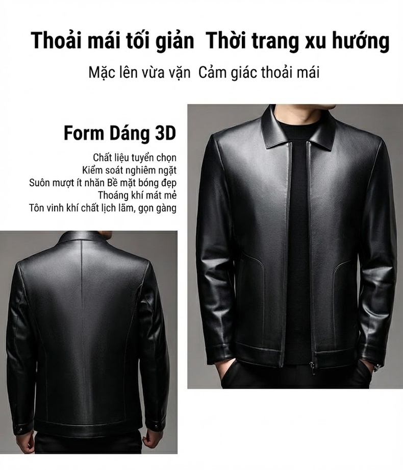 Áo Khoác Da Nam Bố Già Trung Niên Lót Lông Vũ Có Thể Tháo Rời Màu Đen, Xám chi tiết 4