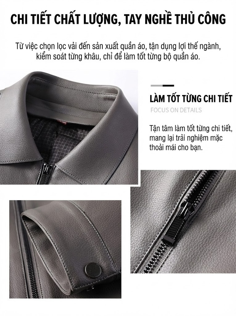 Áo Khoác Da Nam Bố Già Trung Niên Lót Lông Vũ Có Thể Tháo Rời Màu Đen, Xám chi tiết 5