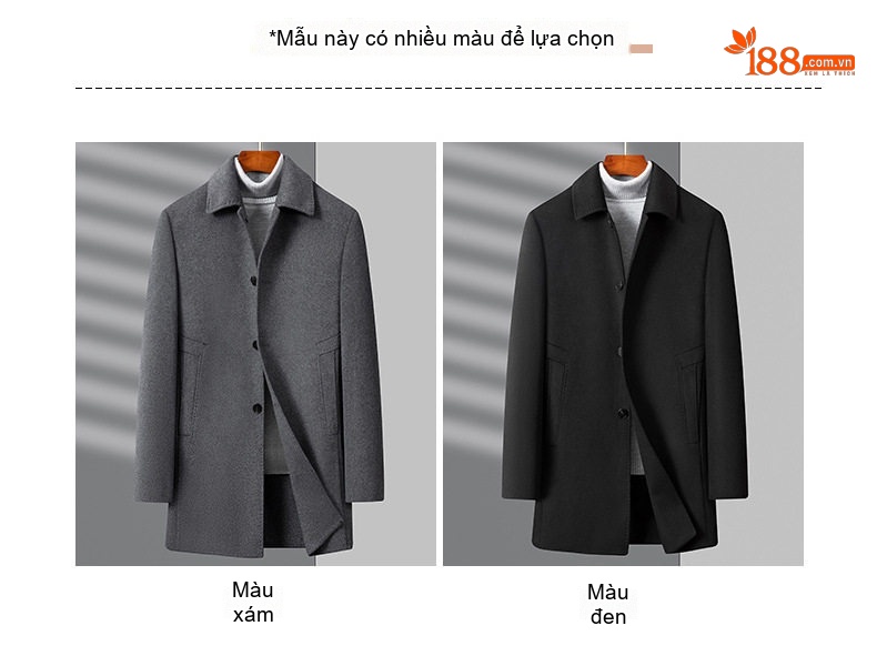 Áo Khoác Dạ Nam Cao Cấp Lông Cừu Thời Trang Kiểu Dáng Casual Màu Đen, Xám chi tiết 5