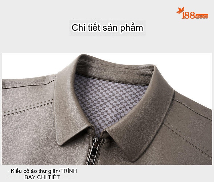 Áo Khoác Da Nam Cổ Bẻ Dáng Ôm Khóa Kéo Da Bóng Màu Đen, Nâu, Xám chi tiết 24