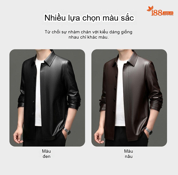 Áo Khoác Da Nam Cổ Bẻ Dáng Ôm Vừa Màu Đen, Nâu chi tiết 5