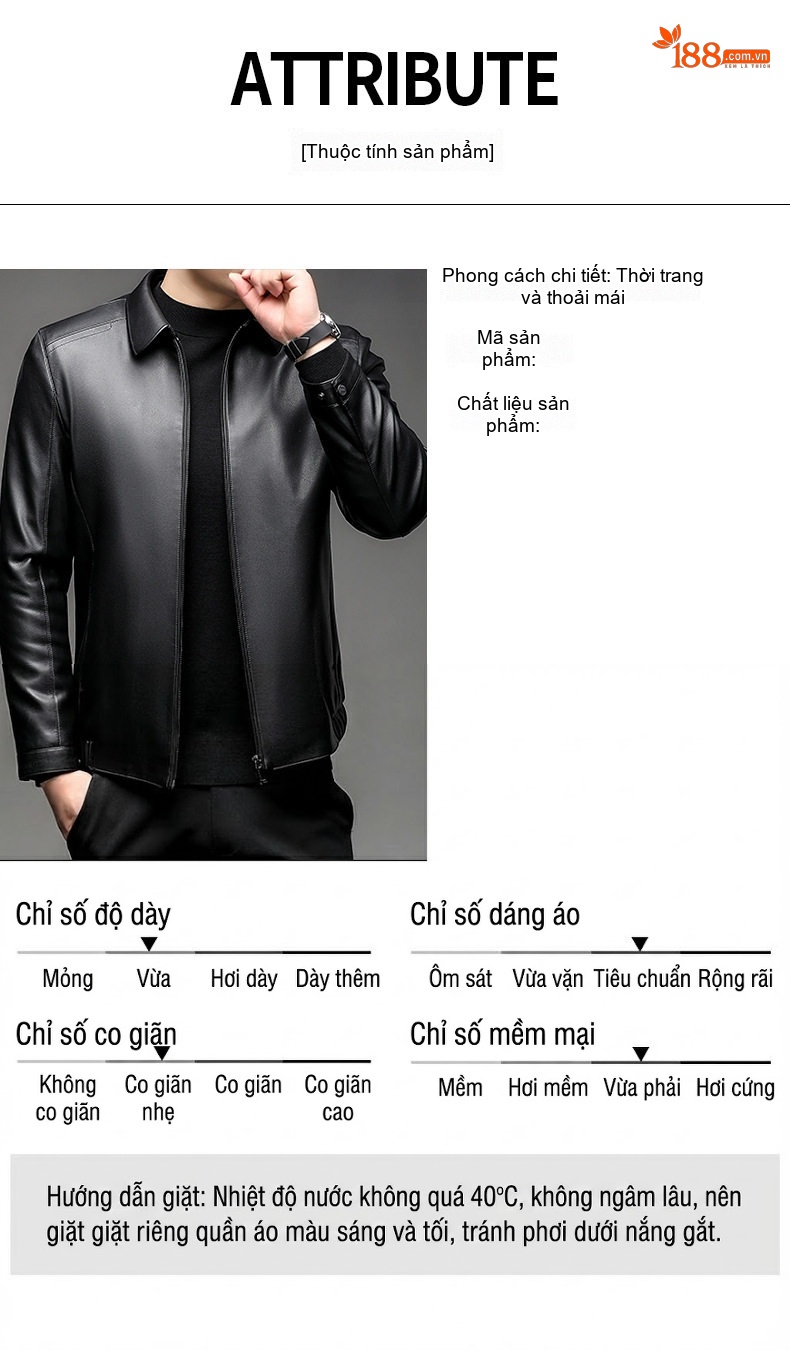 Áo Khoác Da Nam Cổ Bẻ Lót Lông Giữ Ấm Phong Cách Doanh Nhân Màu Đen chi tiết 5