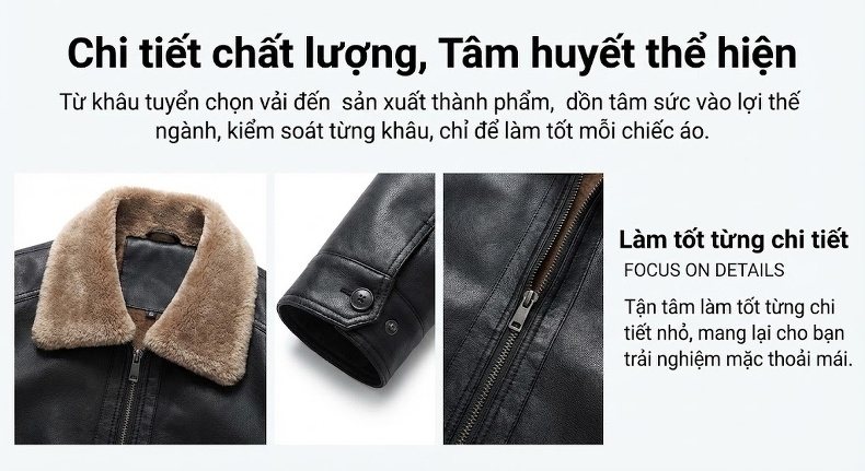 Áo Khoác Da Nam Cổ Bẻ Lót Lông Giữ Ấm Phong Cách Doanh Nhân Màu Đen chi tiết 4