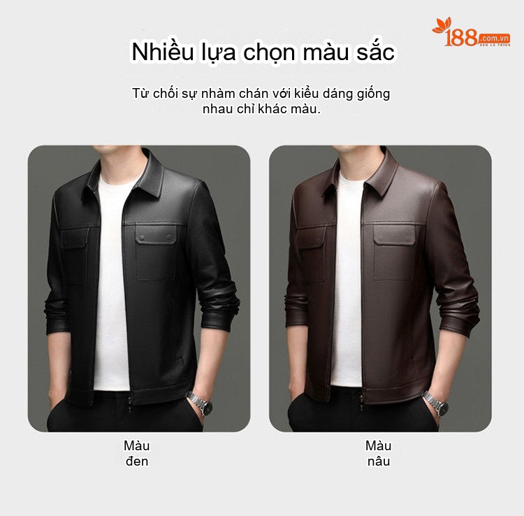 Áo Khoác Da Nam Có Cổ Phong Cách Doanh Nhân Lịch Lãm Màu Đen, Nâu chi tiết 5