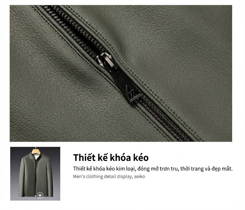 Áo Khoác Da Nam Cổ Trụ Dáng Ôm Phong Cách Doanh Nhân Màu Đen, Xám, Nâu chi tiết 15