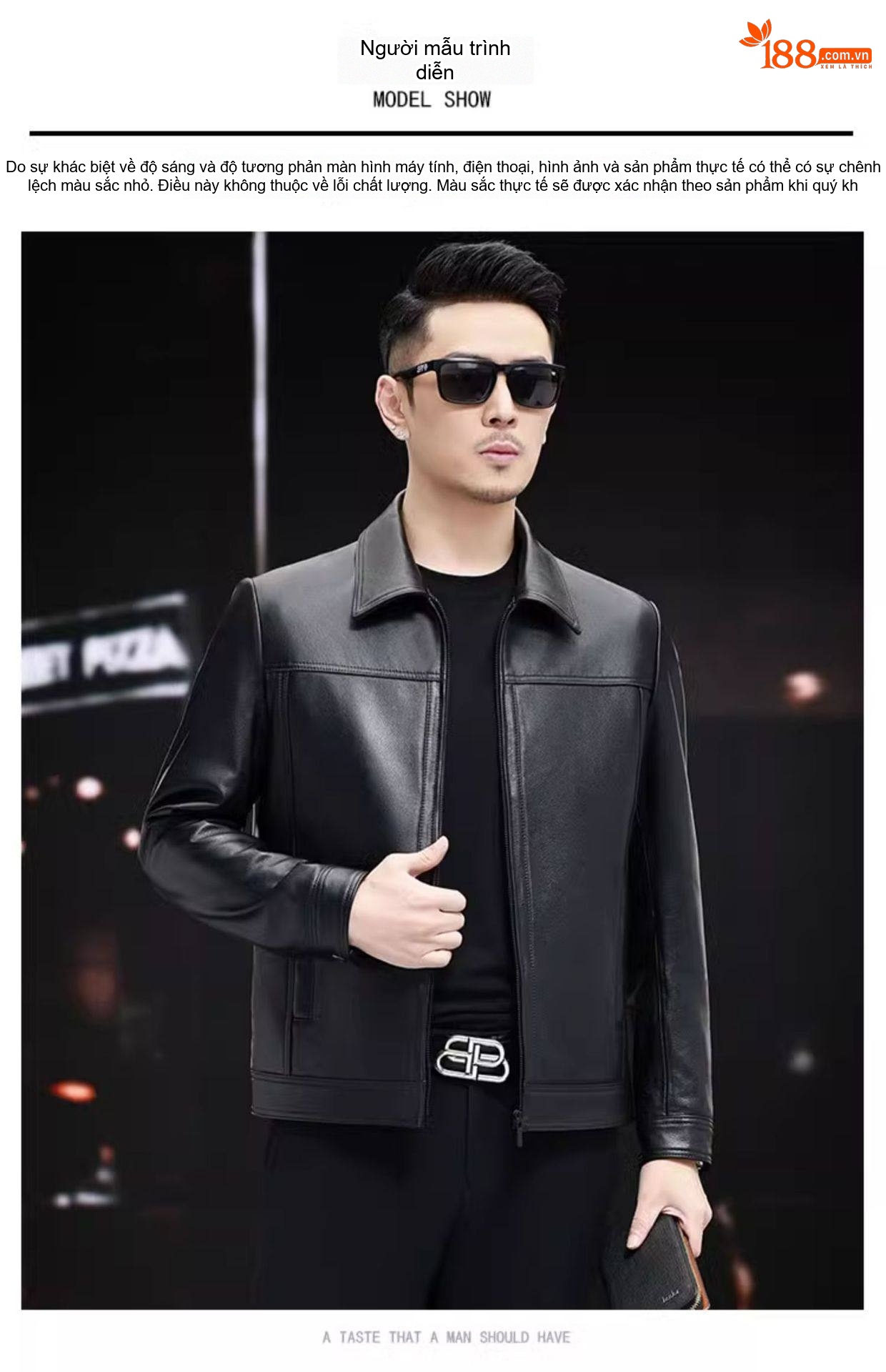 Áo Khoác Da Nam Da Bò Cổ Bẻ Ngắn Tay Dài Cao Cấp Màu Đen chi tiết 5