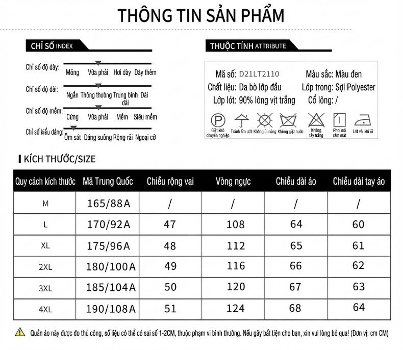 Áo Khoác Da Nam Da Bò Lớp Đầu Lót Lông Vũ Có Mũ Trùm Đầu Dáng Ôm Màu Đen chi tiết 5