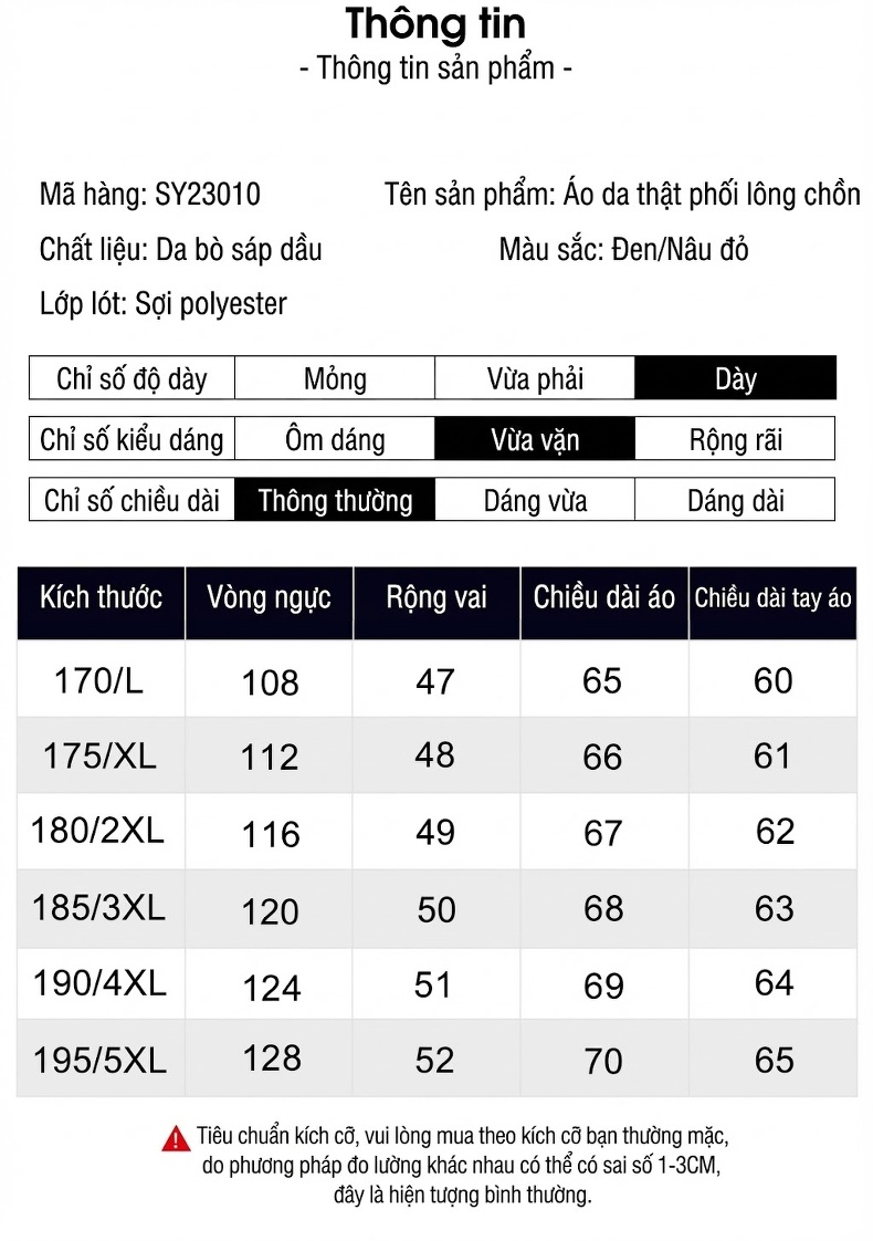 Áo Khoác Da Nam Da Bò Lót Lông Cổ Lông Chồn Thật Màu Nâu chi tiết 3