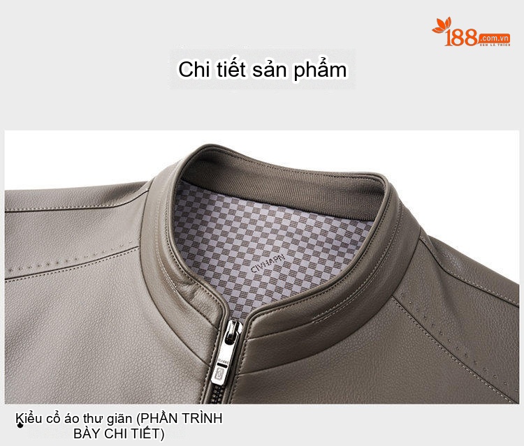 Áo Khoác Da Nam Da Bóng Kiểu Bomber Cổ Trụ Khóa Kéo Màu Đen, Nâu, Xám chi tiết 25
