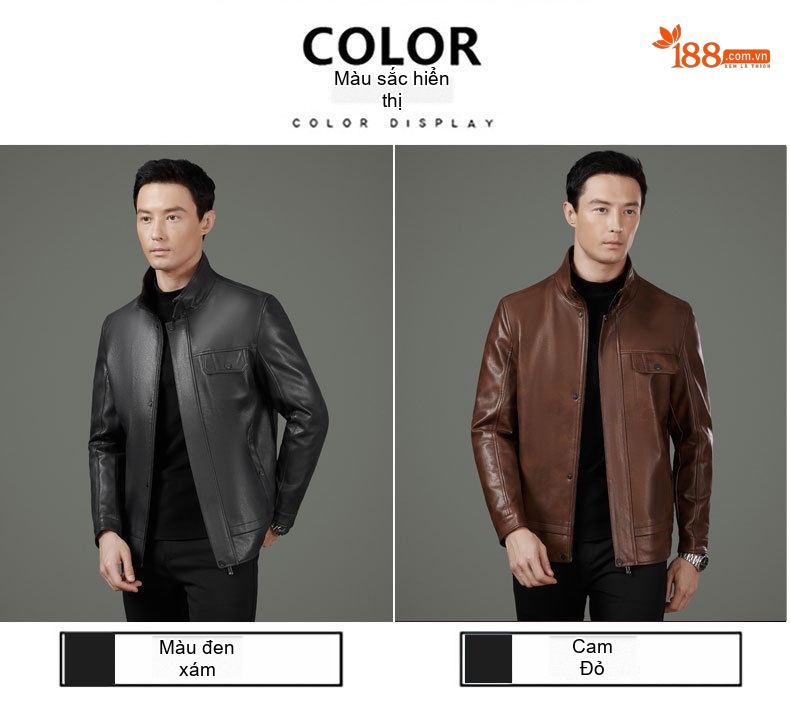 Áo Khoác Da Nam Da Cừu Cổ Trụ Kiểu Dáng Doanh Nhân Màu Đen, Nâu chi tiết 18