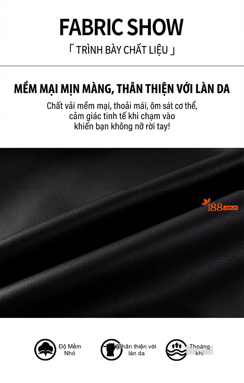 Áo Khoác Da Nam Da PU Lót Lông Cổ Trụ Khóa Kéo Giữ Ấm Màu Đen chi tiết 2