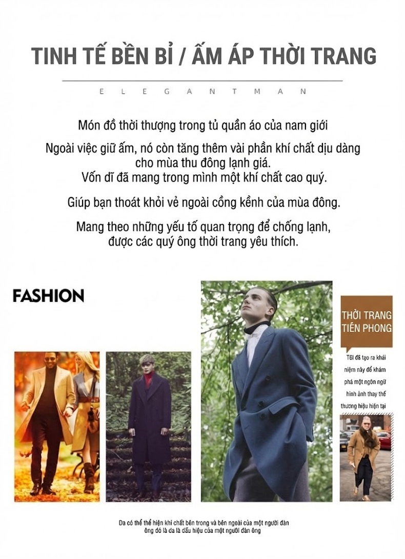Áo Khoác Dạ Nam Dáng Dài 100% Lông Cừu Khuy Cài Màu Đen, Nâu, Xám chi tiết 7