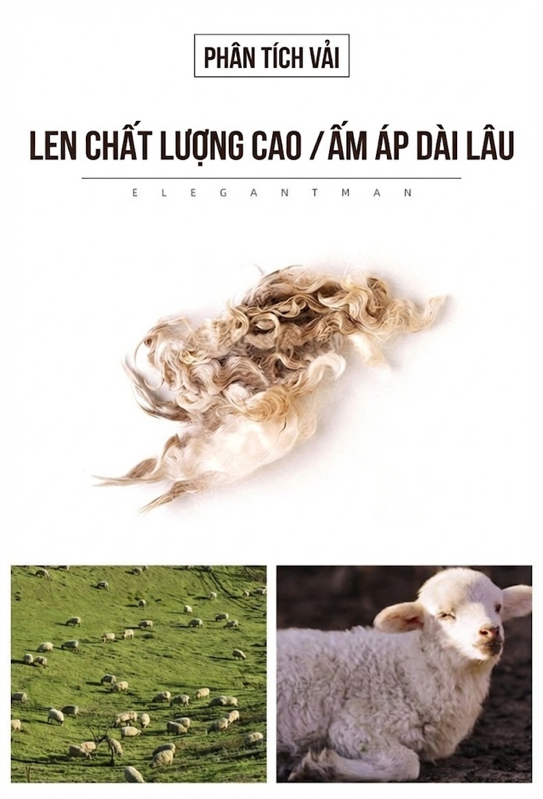 Áo Khoác Dạ Nam Dáng Dài 100% Lông Cừu Khuy Cài Màu Đen, Nâu, Xám chi tiết 8