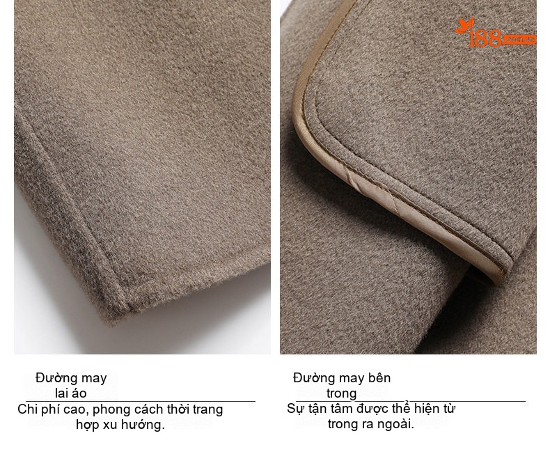 Áo Khoác Dạ Nam Dáng Dài 100% Lông Cừu Màu Nâu, Xám, Đen chi tiết 11