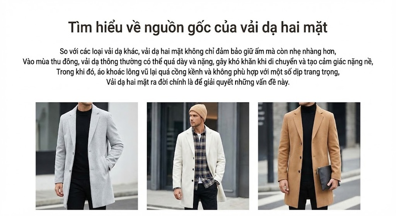 Áo Khoác Dạ Nam Dáng Dài 100% Lông Cừu Màu Nâu, Xám, Đen chi tiết 3