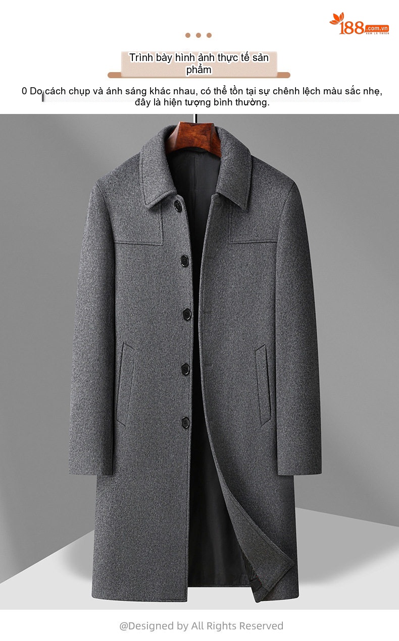 Áo Khoác Dạ Nam Dáng Dài Cổ Bẻ Lót Lông Cừu Cashmere Màu Đen, Xám, Xanh Navy chi tiết 12